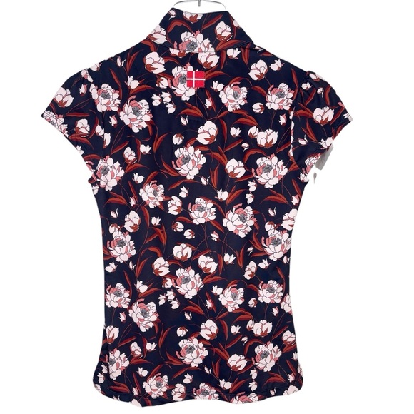 Kastel Denmark Athletic Golf Tennis Sun Shirt in Navy w/ Pink Peonies Size XS - Picture 3 of 13